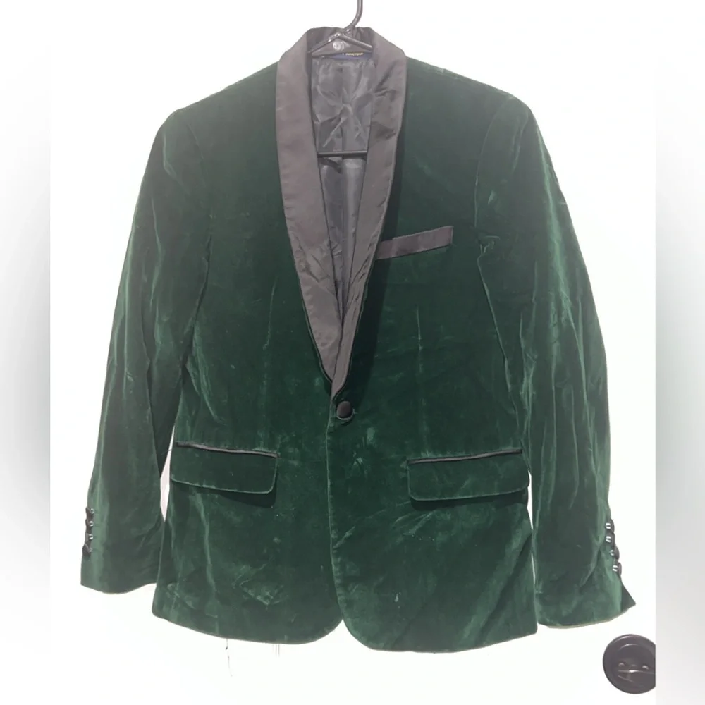 Boy's Green Velvet Blazer